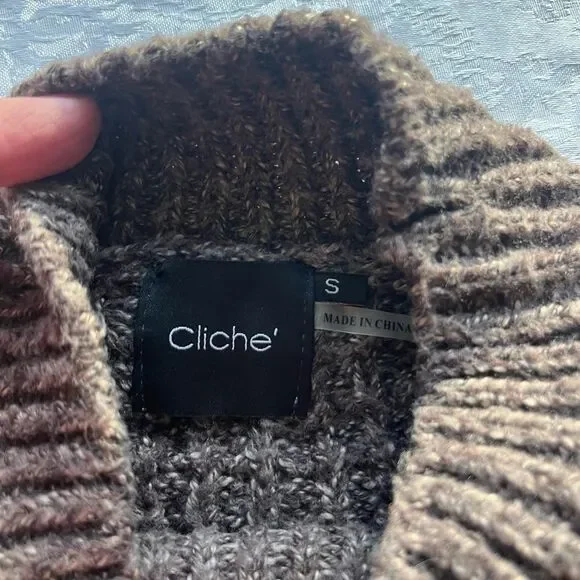 Cliche Chunky Knit Brown Sweater with Ruffle Sleeves woman’s size small - Picture 4 of 7